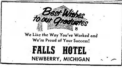 Falls Hotel (Newberry Hotel) - Jun 11 1954 Ad